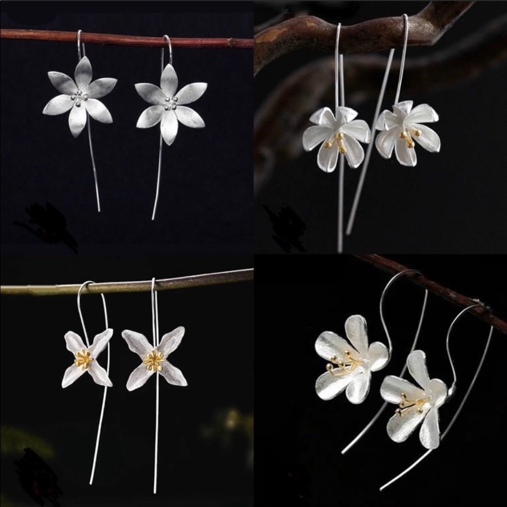 Sterling silver flower stem earrings